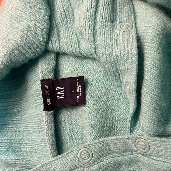 GAP Mint Green Polyester,Wool, Acrylic Long Sleeve Cardigan Size Large 3/4 open - Picture 4 of 4